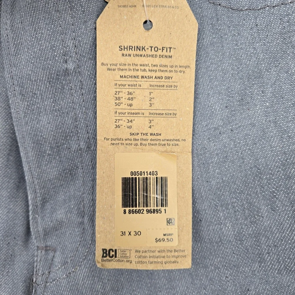 NWT Levi's 501 Original Gray Mens 31x30 Button Fly Denim Jeans Blank Red Tab